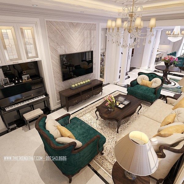 Thiết kế nội thất phòng khách biệt thự VinHome RiverSide Long Biên Hà Nội